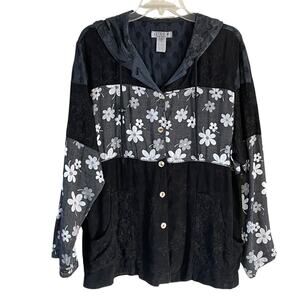 CITRON SANTA MONICA Women's Size Large Black Hooded Button-Up Jacket VTG USA